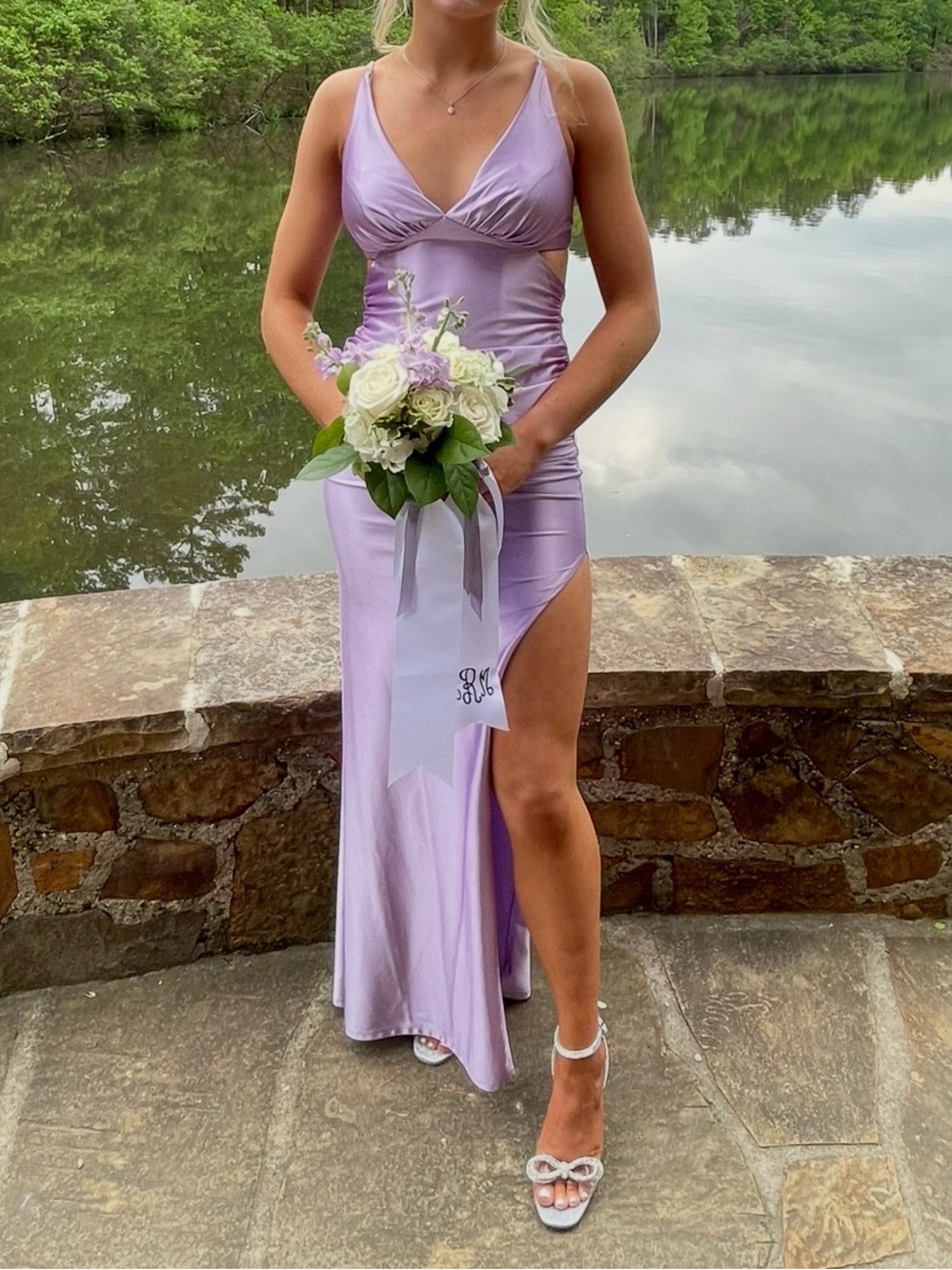 Lavender Spaghetti-Strap Evening Gown